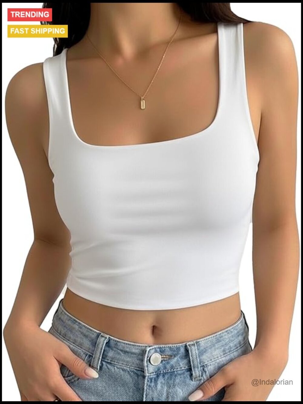 Double Lined Sleeveless Crop Tank Top Square Neck Slim Fit Basic Shirt